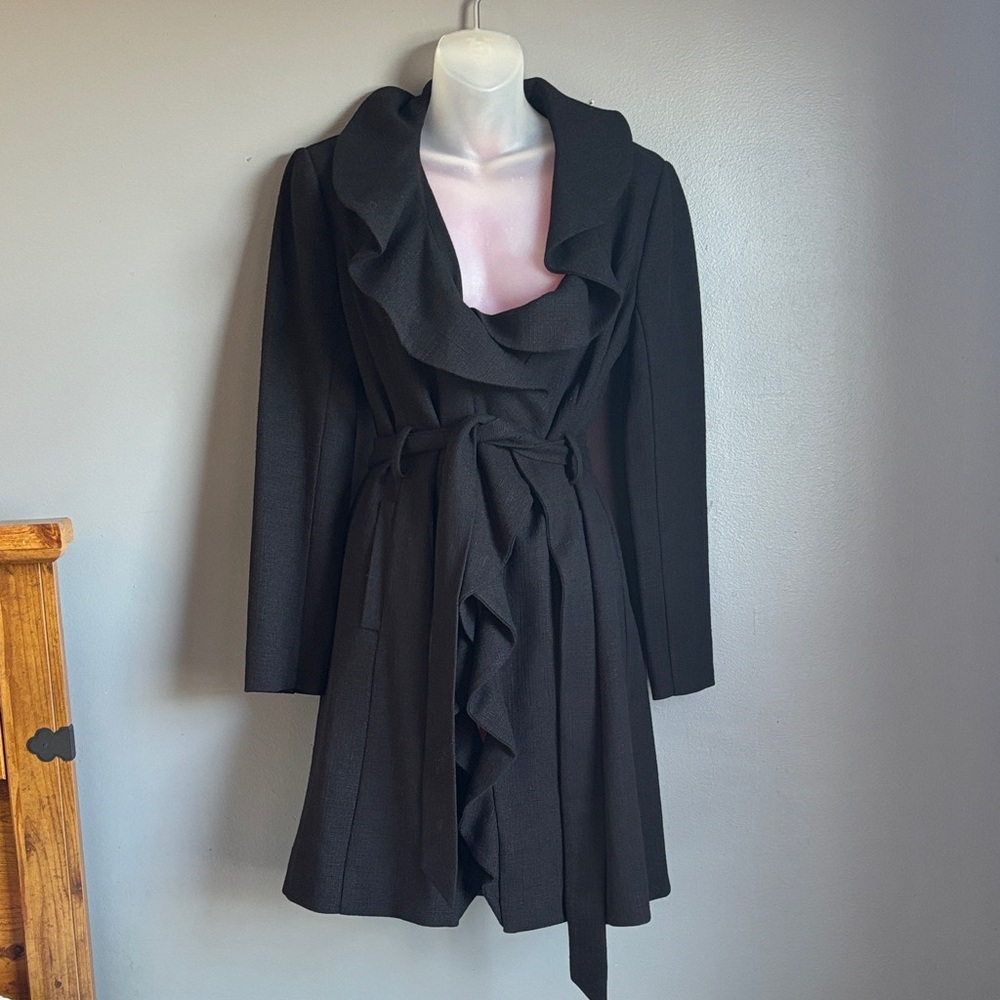 EUC Lilly Pulitzer Black Long Sleeve Ruffle coat sz S